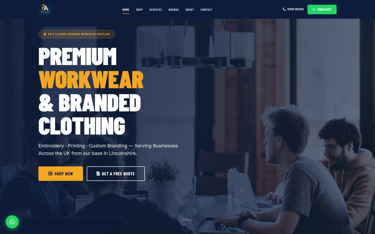 Prowear Attire homepage — premium workwear and branded clothing retailer website